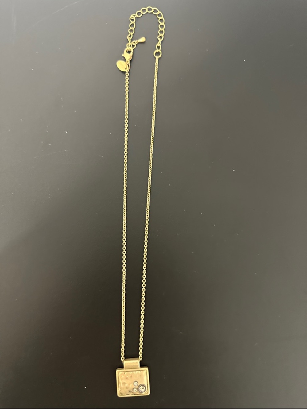 Lia Sophia Gold Square Pendant Necklace with Crystal Accents. 18 inch